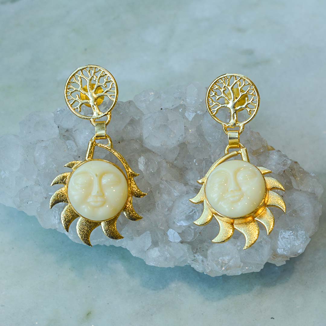 Tree of Life Sun 18k Gold Plated Earrings