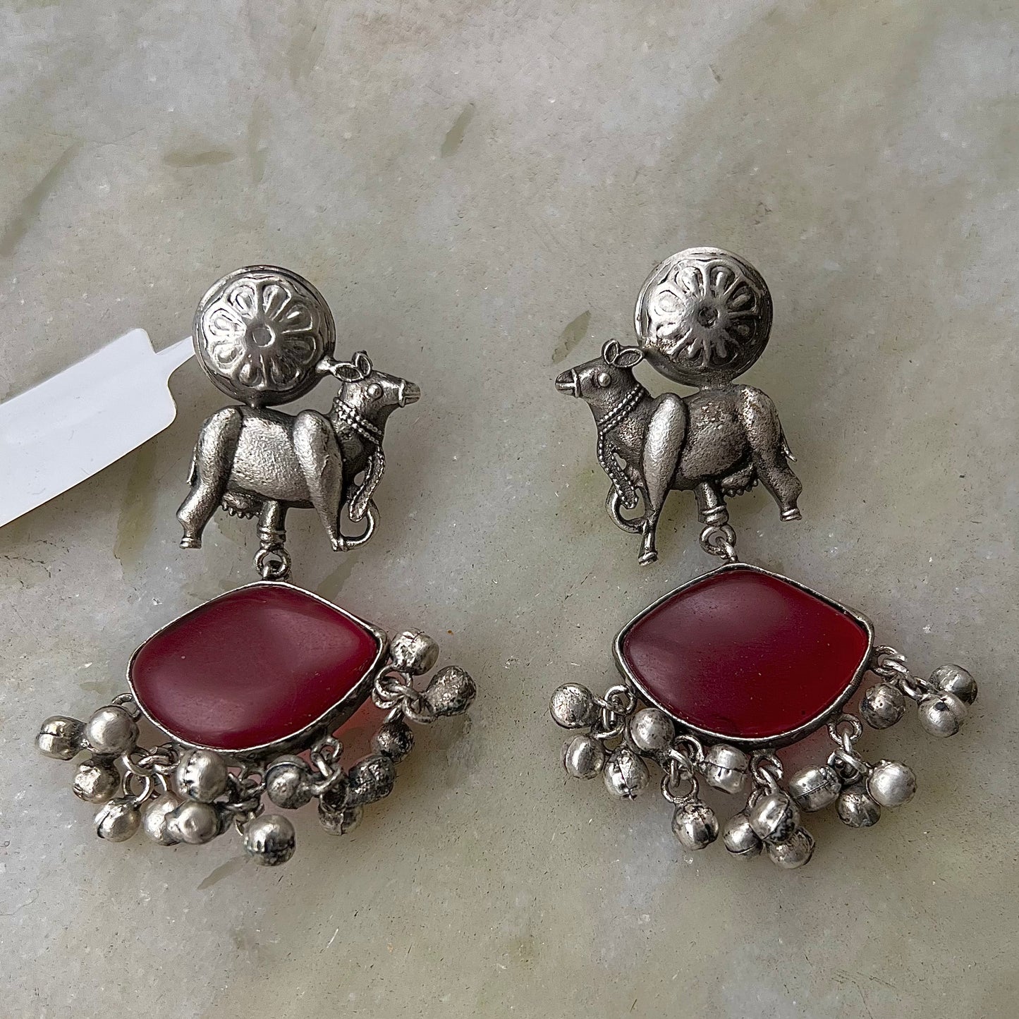 Khore Bel Silver Plated Gungaroo Earrings Red