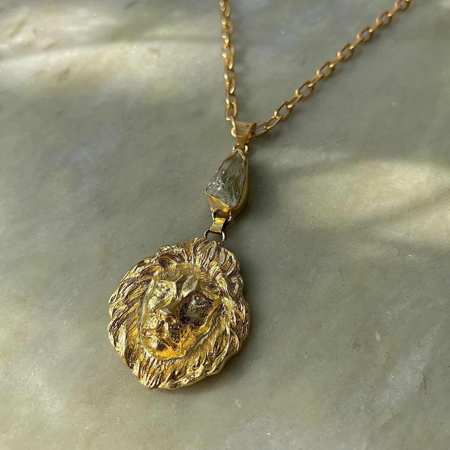 Lion Head Gold Plated Statement Pendant Chain