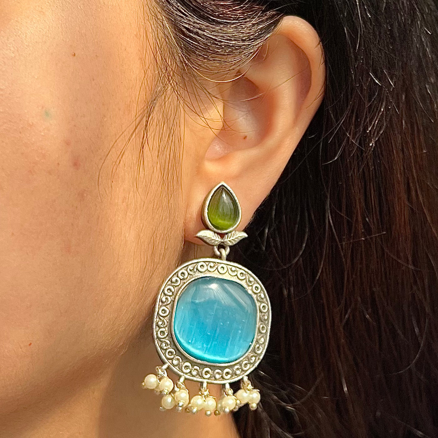 Ocean Blue Meera Festive Silver Plated Earrings