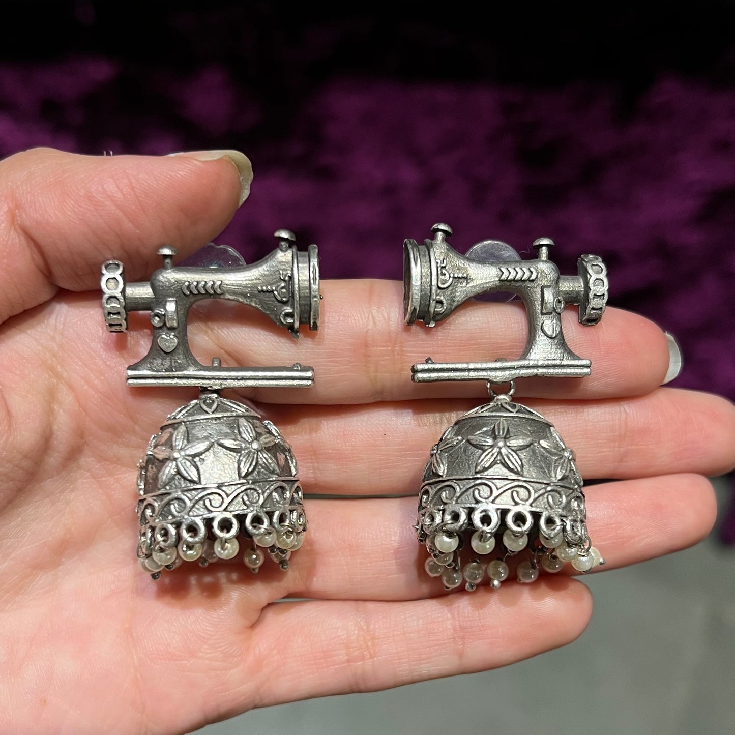 Silaai Bunai Machine Silver Plated Earrings