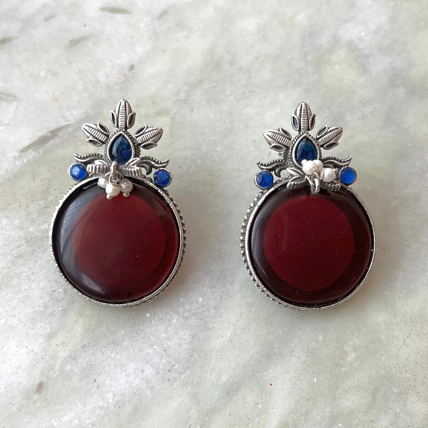 Victorian Stud Earrings Red