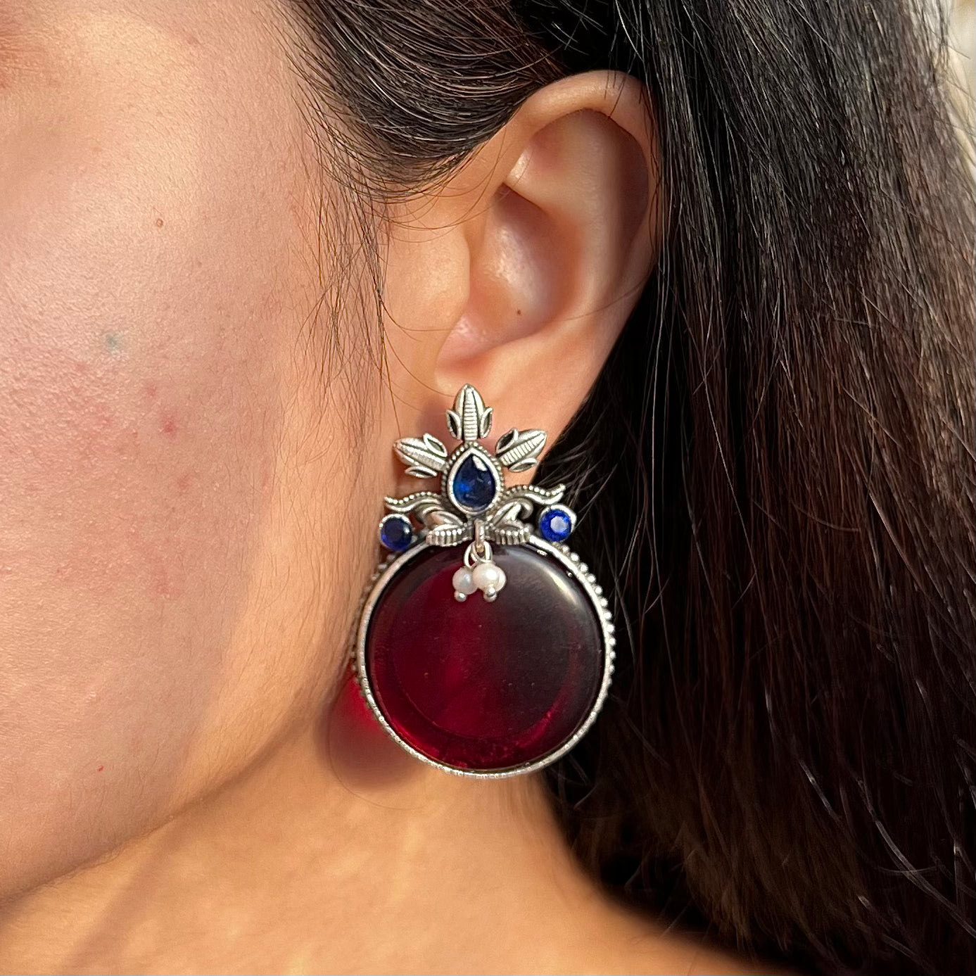 Victorian Stud Earrings Red