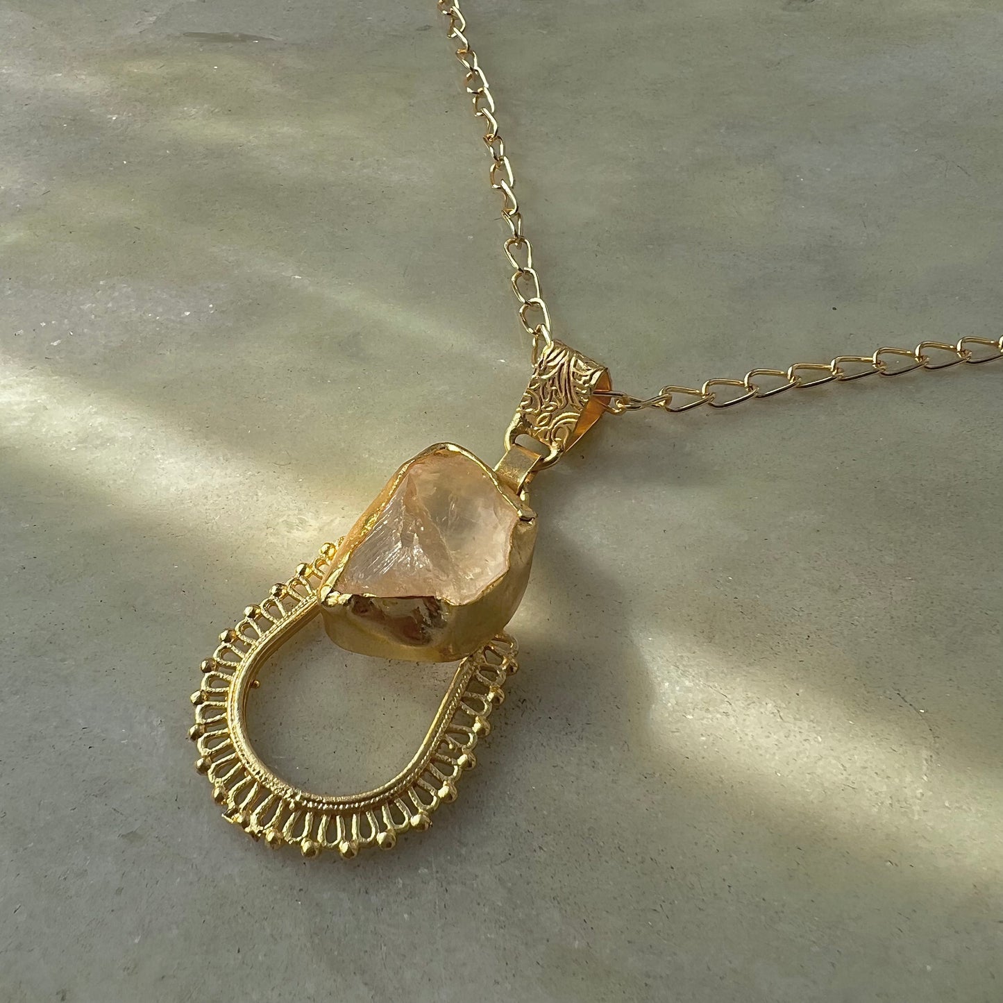 Clear Quartz Crystal Gold Plated Pendant Chain