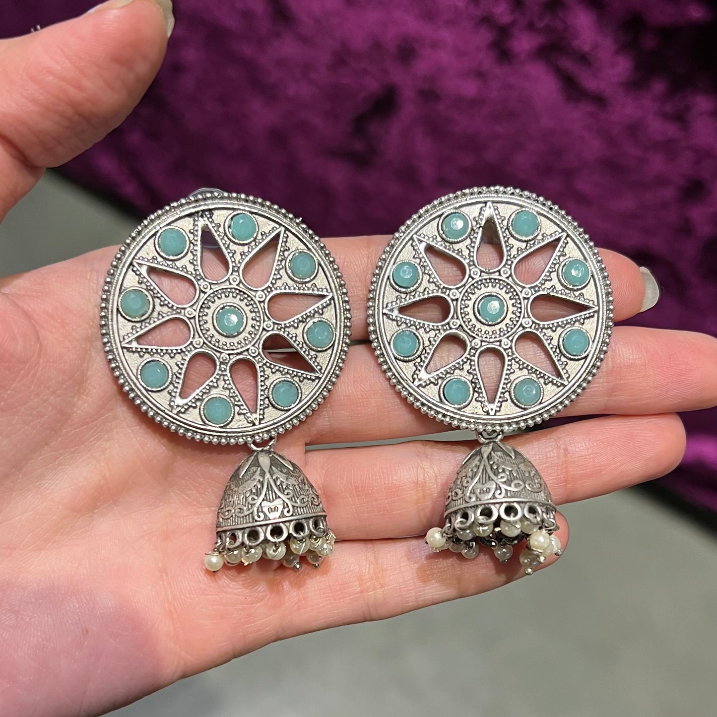 Mandala Blue Silver Plated Earrings