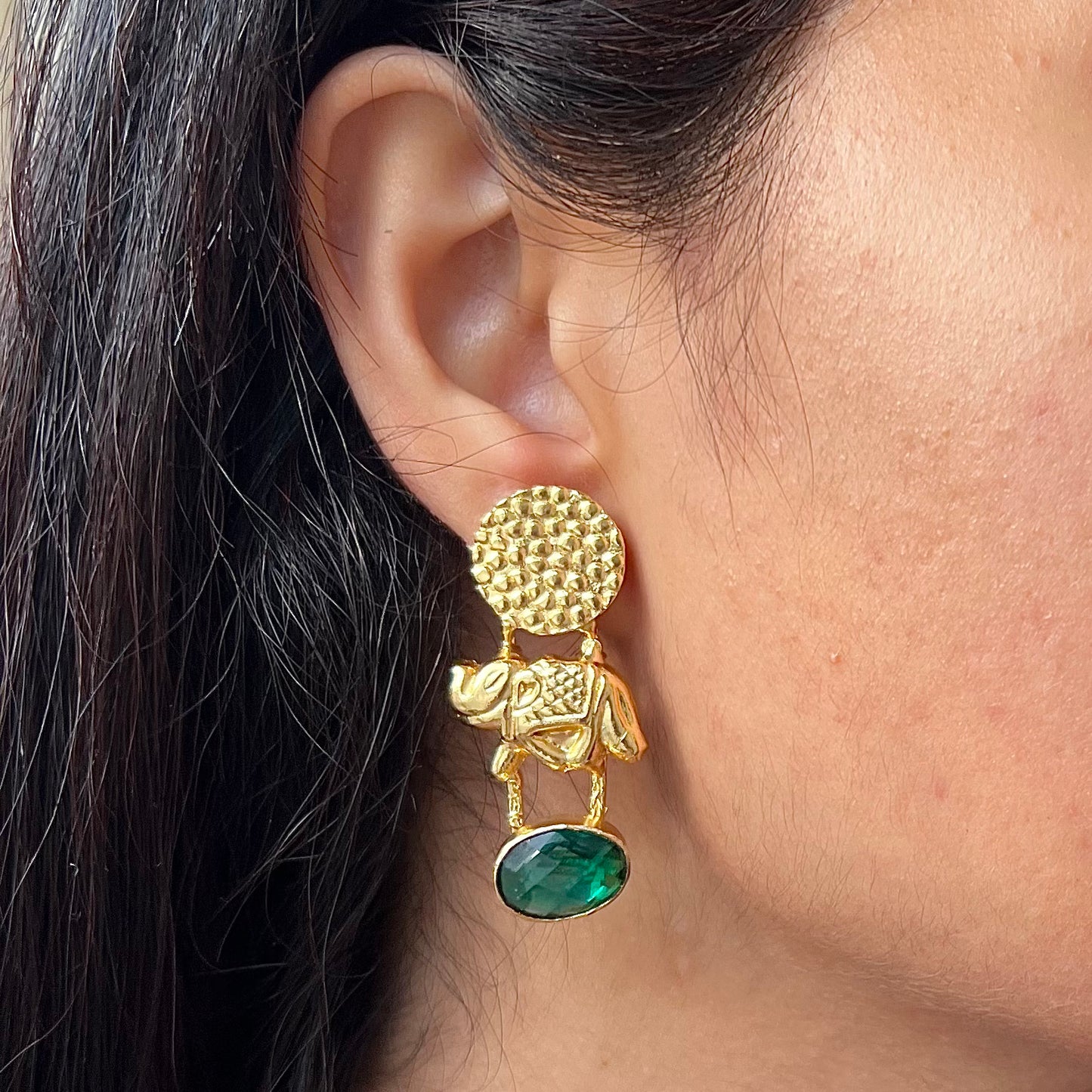 Roaring Elephant Gold Plated Earrings