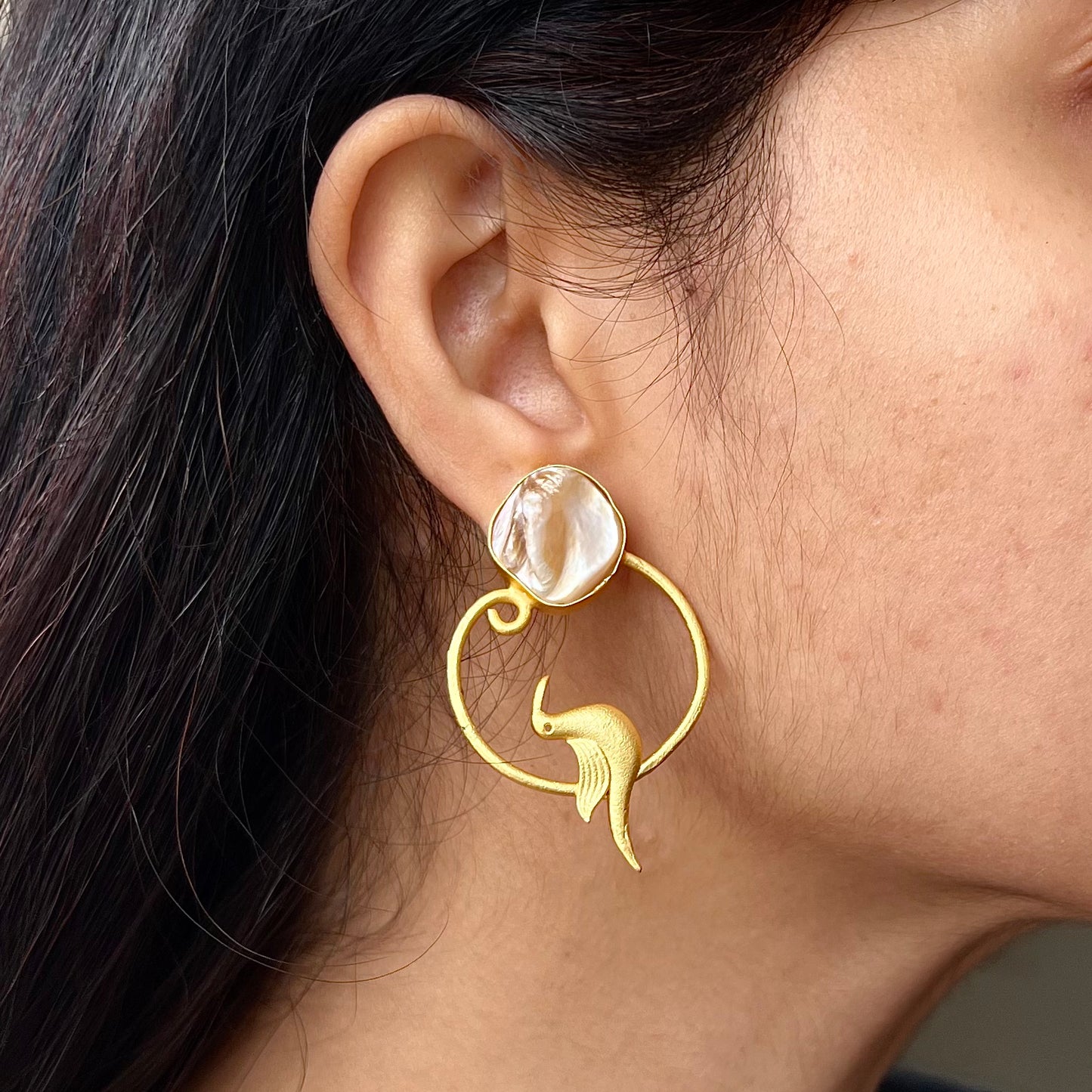 Gold Bird Mother of Pearl Earrings