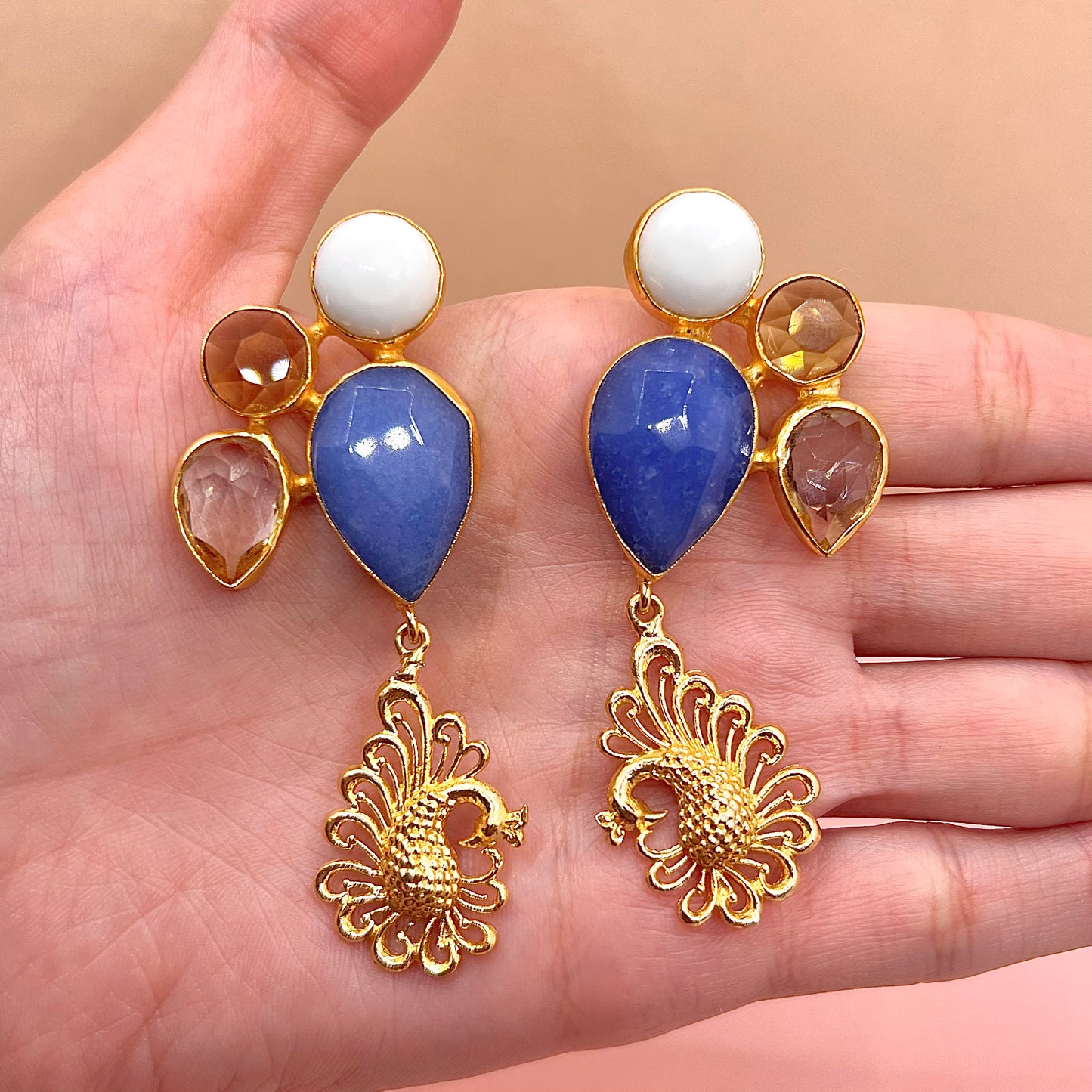 Blue Lazette Gold Plated Earrings