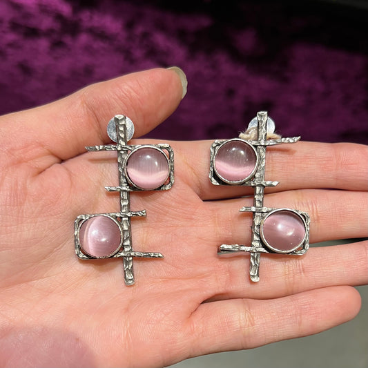 Pale Pink Silver Plated Stud Earrings
