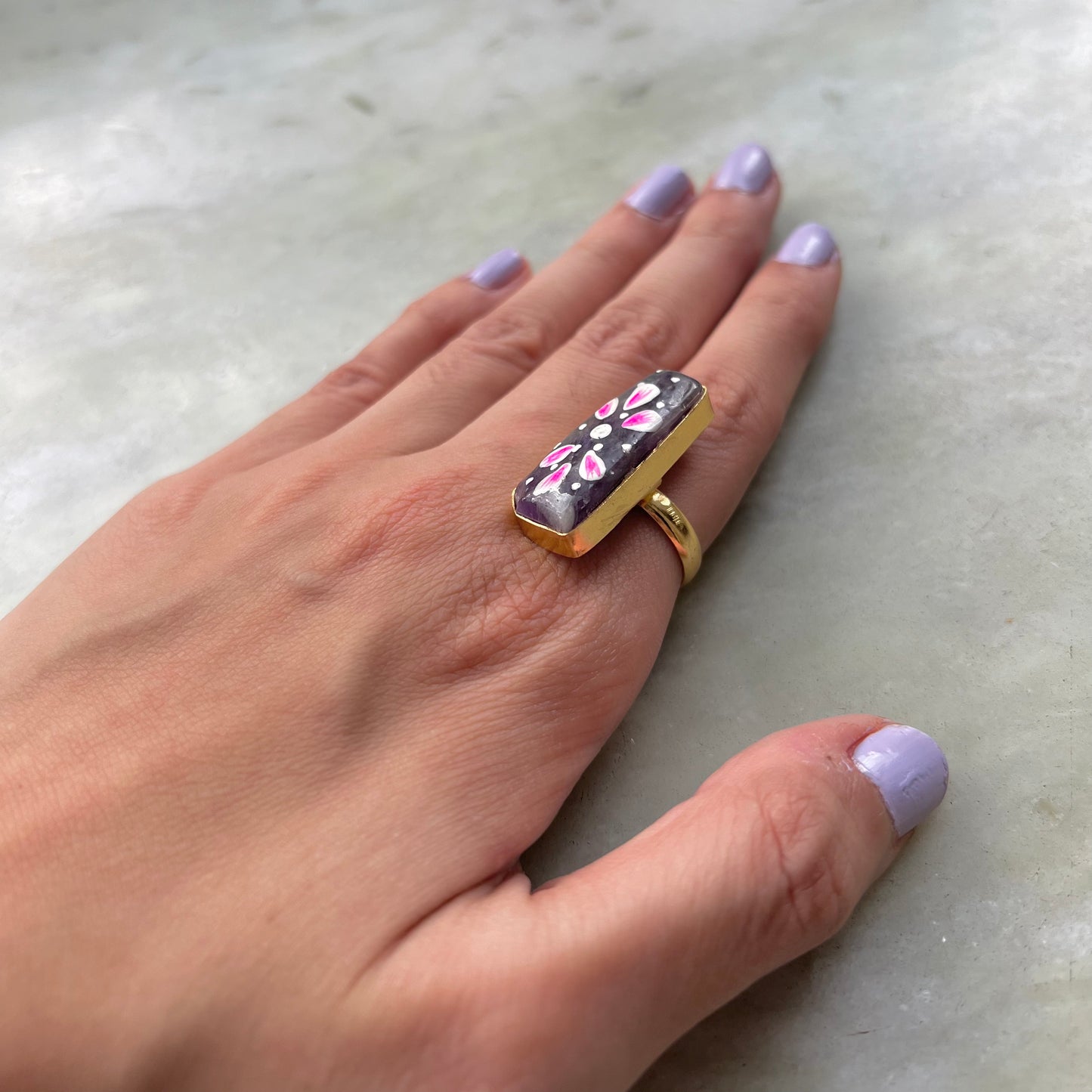 Amethyst Hand Painted Statement Ring