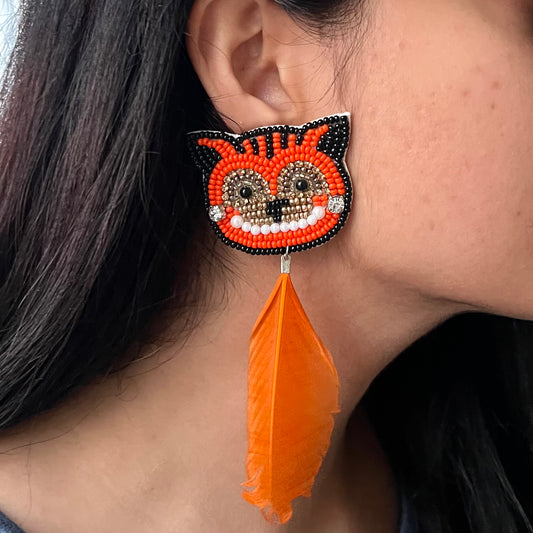 Smiley Fox Beaded Tassle Earrings