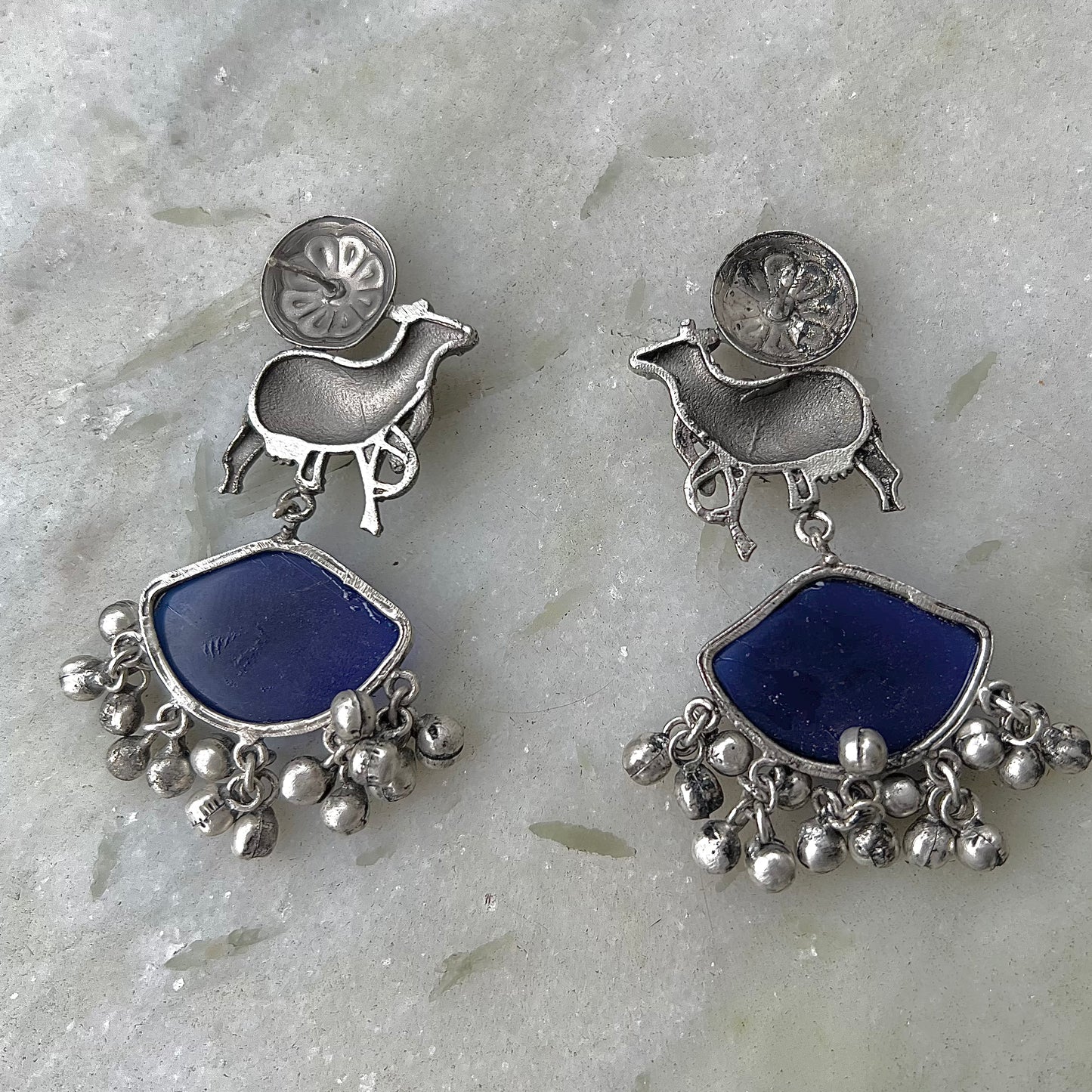 Khore Bel Silver Plated Gungaroo Earrings Blue