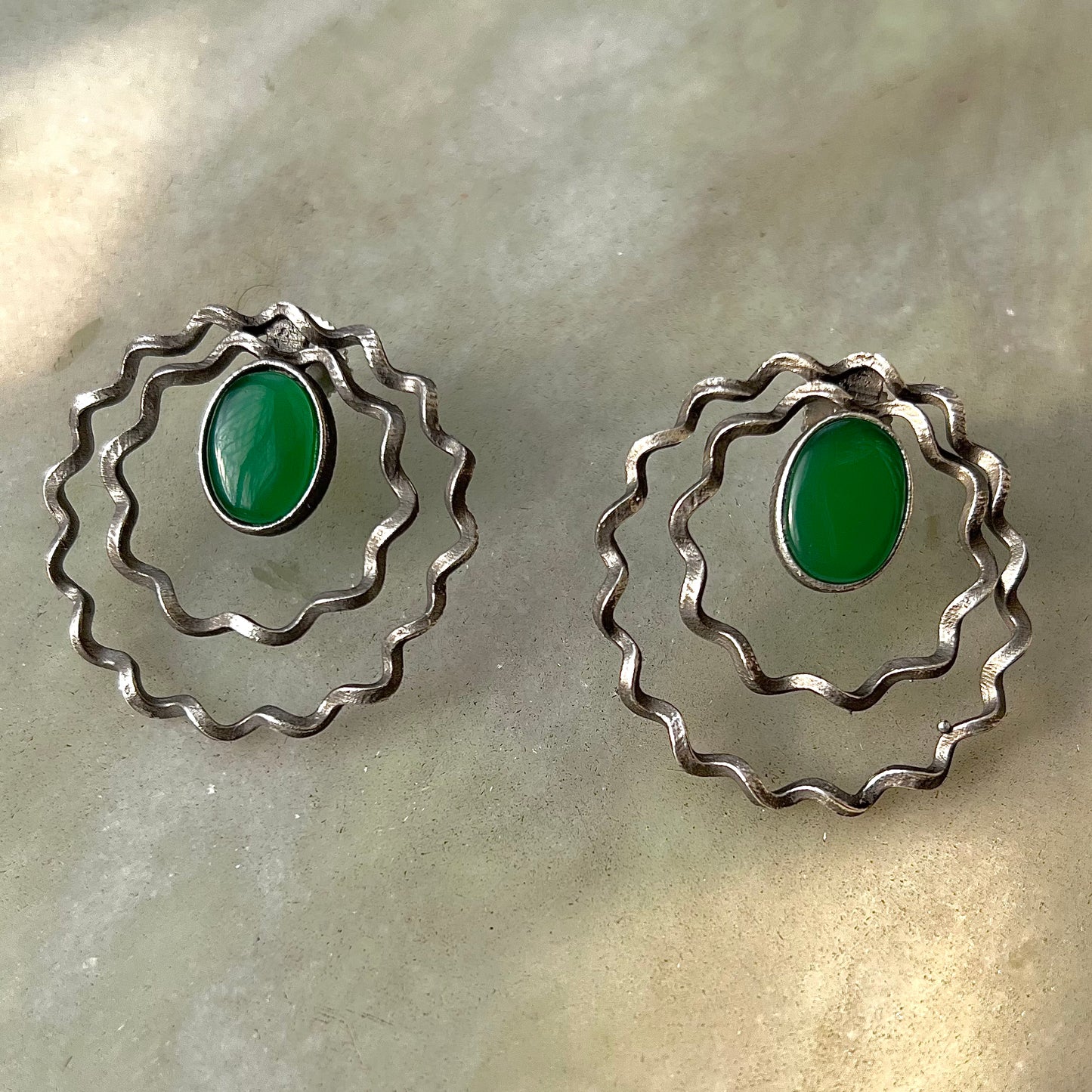 Green Twirl Silver Plated Studs