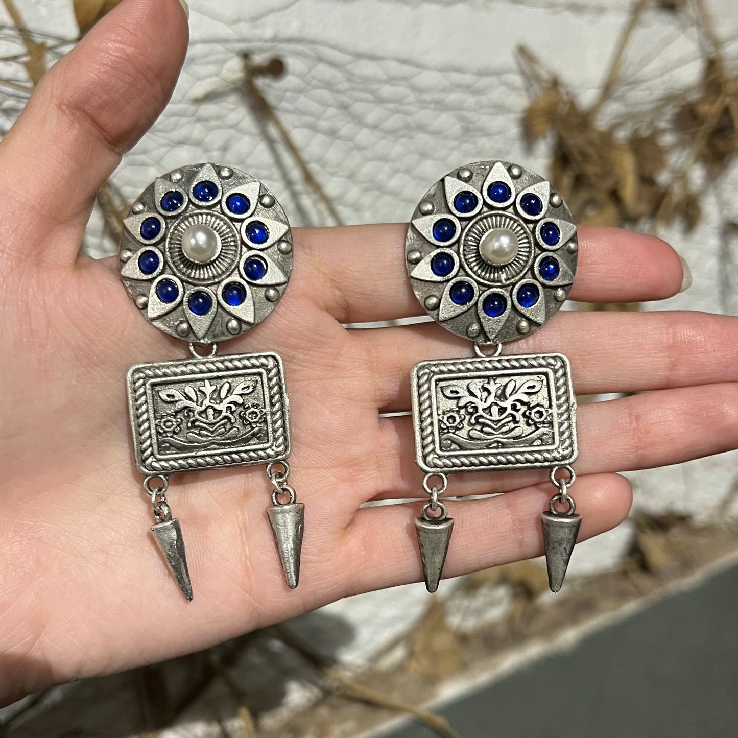 Mandala Silver Plated Statement Earrings