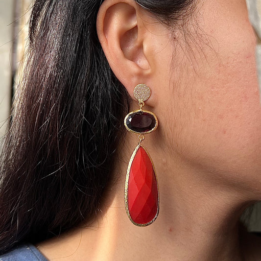Red Jasper Gold Plated Drop Earrings