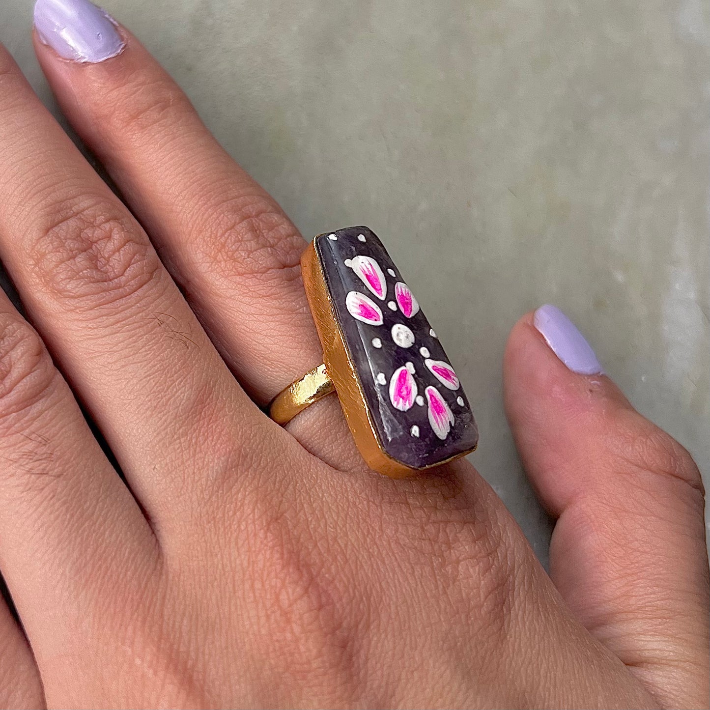 Amethyst Hand Painted Statement Ring