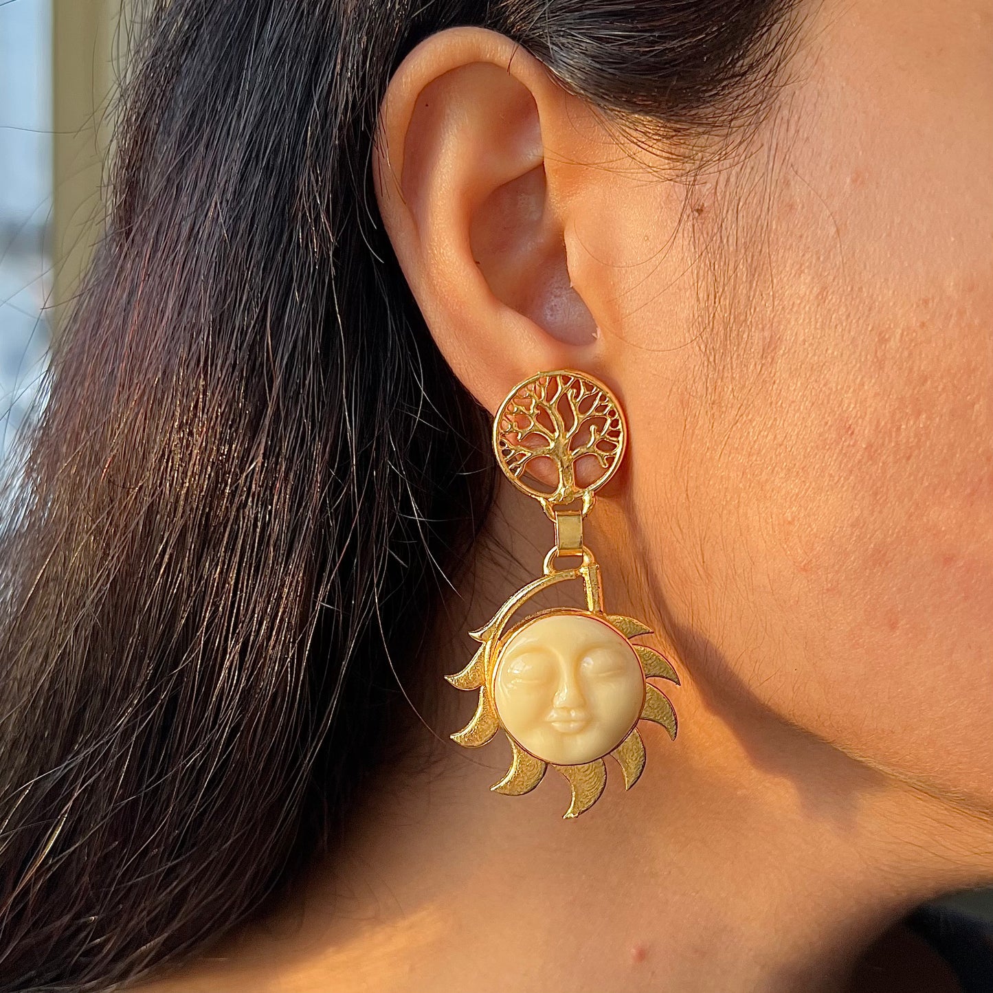 Tree of Life Sun 18k Gold Plated Earrings