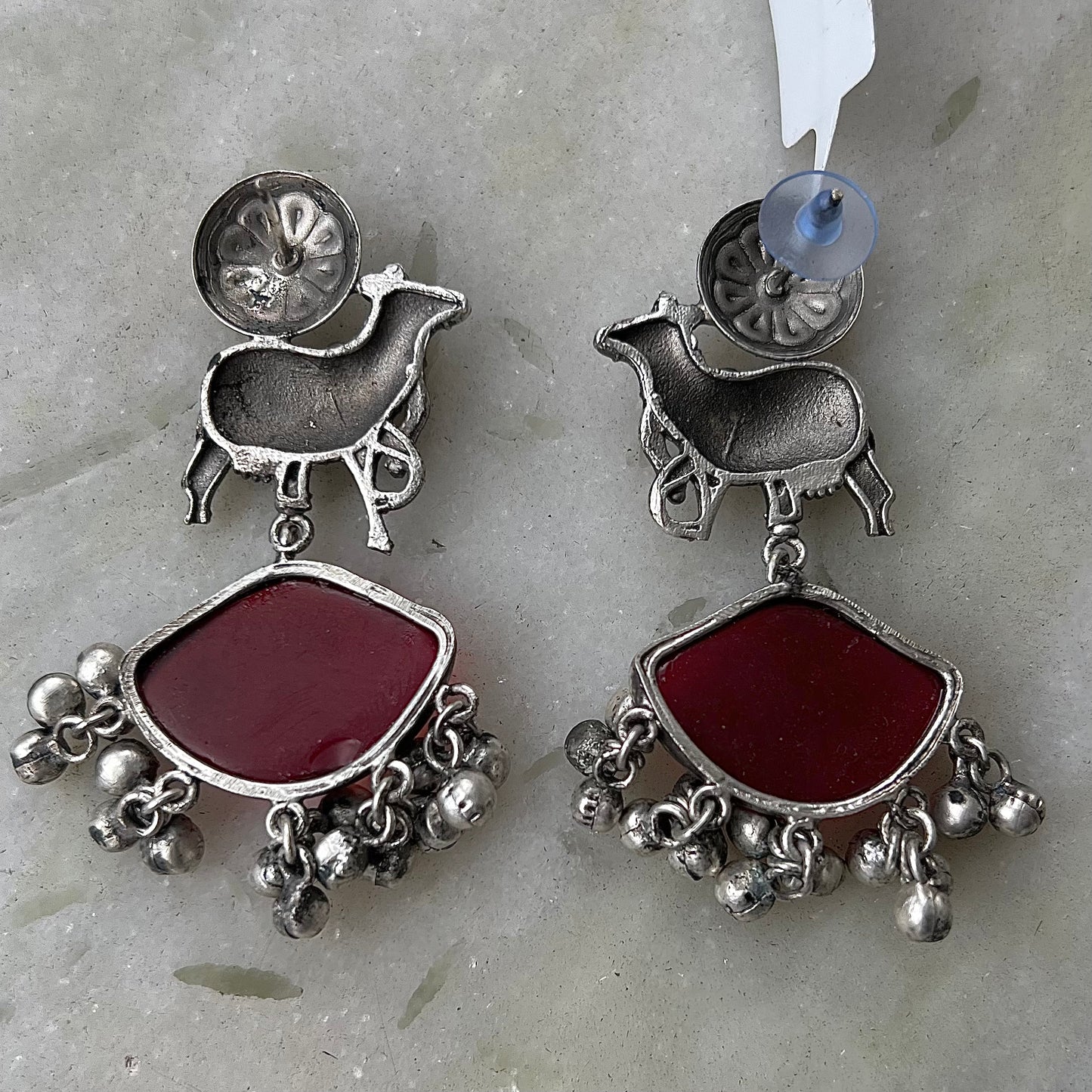 Khore Bel Silver Plated Gungaroo Earrings Red