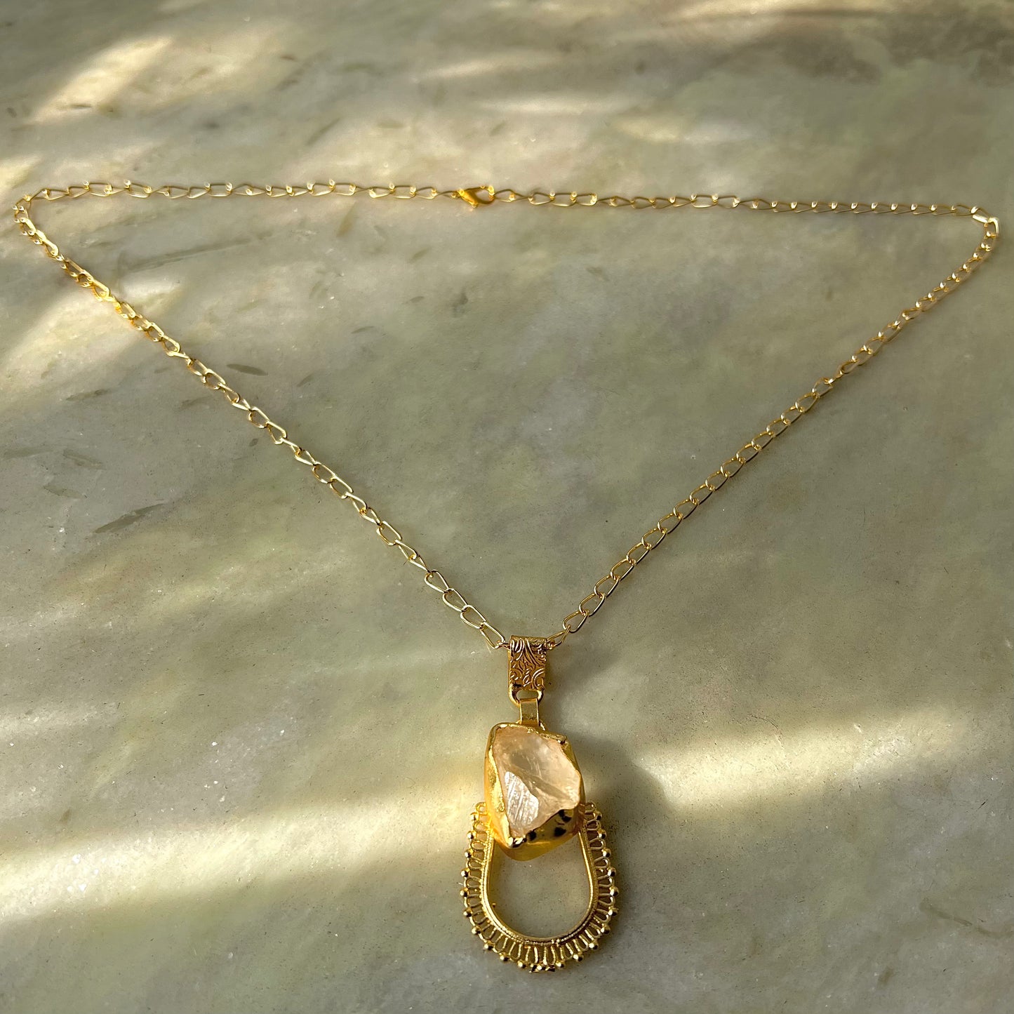 Clear Quartz Crystal Gold Plated Pendant Chain