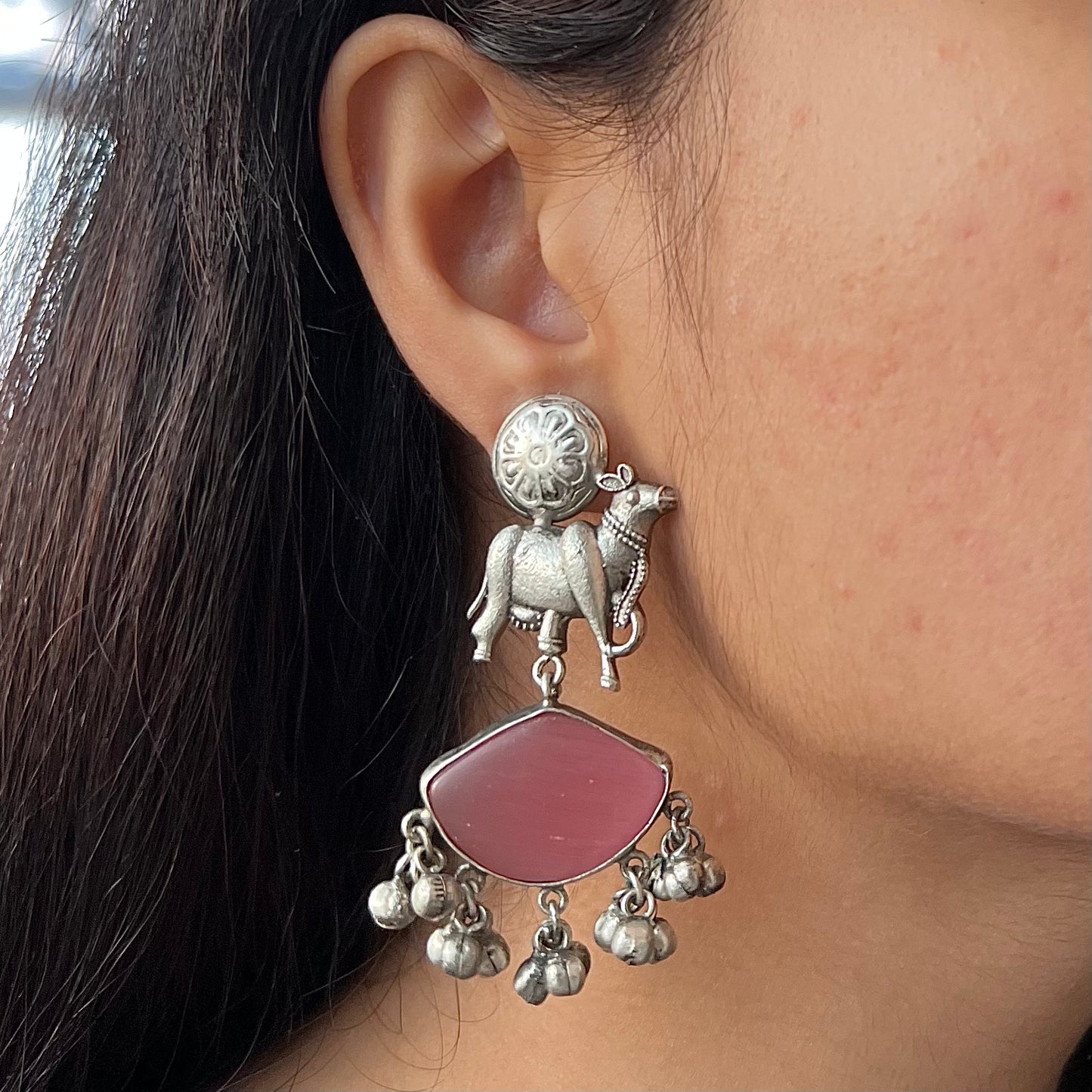 Khore Bel Silver Plated Gungaroo Earrings Pink