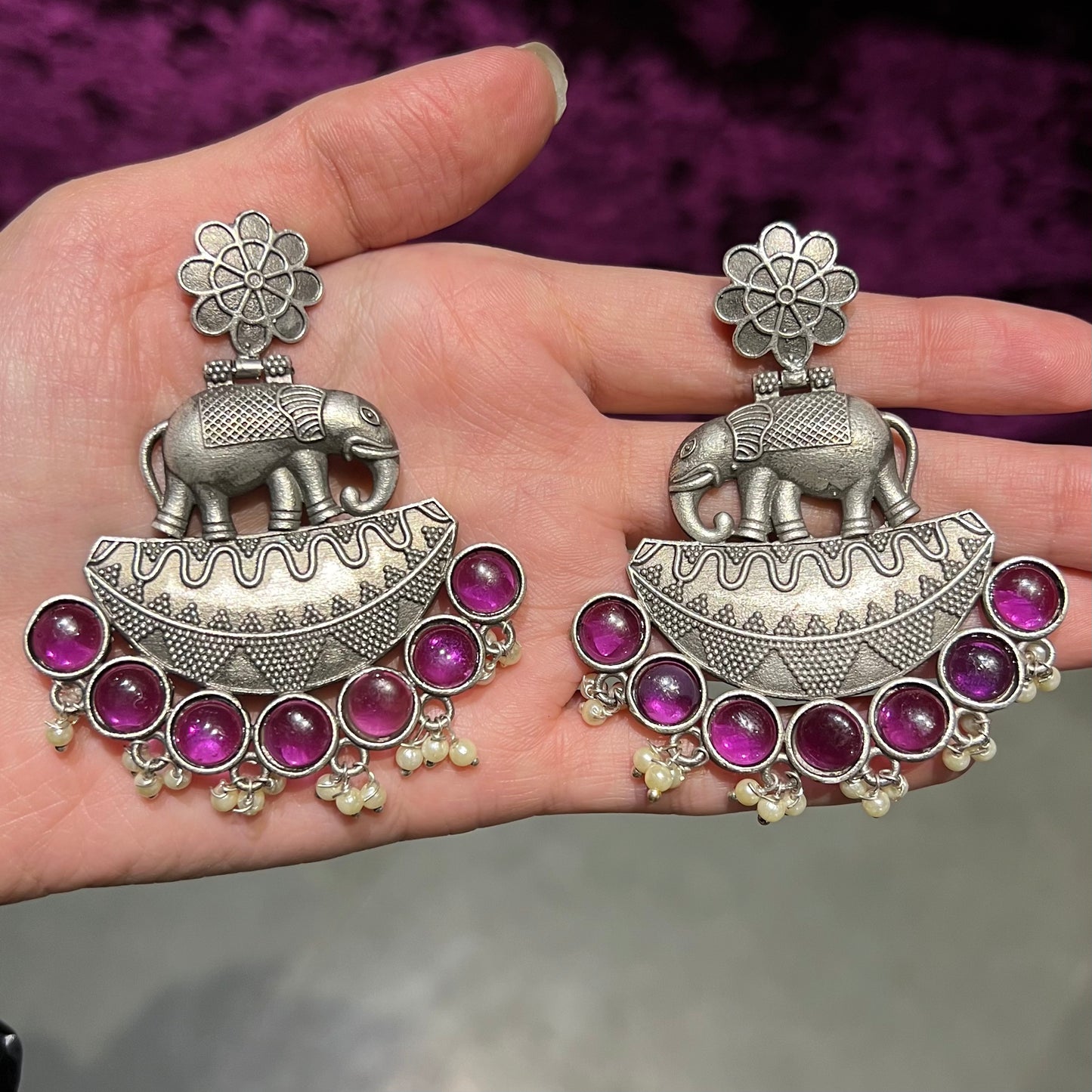 Haathi Mrigank Silver Plated Statement Earrings